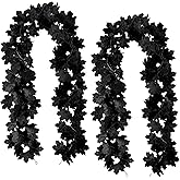 Joyhalo 2 Pack Halloween Garland, 5.7FT Black Leaf Garland for Mantle, Artificial Hanging Black Maple Leaves Vines, Spooky Halloween Outdoor Floral, Haunted Mansion, Fireplace, Fall Decor