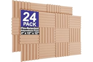 FOAM FACTORY INC. Foam Factory Inc 24 Pack Color Acoustic Foam Panel Studio Soundproofing Wedge Wall Tiles 12” X 12” X 2” (Rosy Beige)