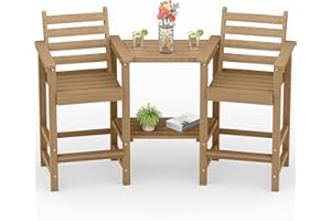 PLUUV Tall Adirondack Chairs Set of 2, All Weather HDPE Poly Bar Height Balcony Adirondack Chair with Removable Double Connecting Trays, Outdoor Adirondack Barstools for Deck, Patio, Yard, Pool, Lawn