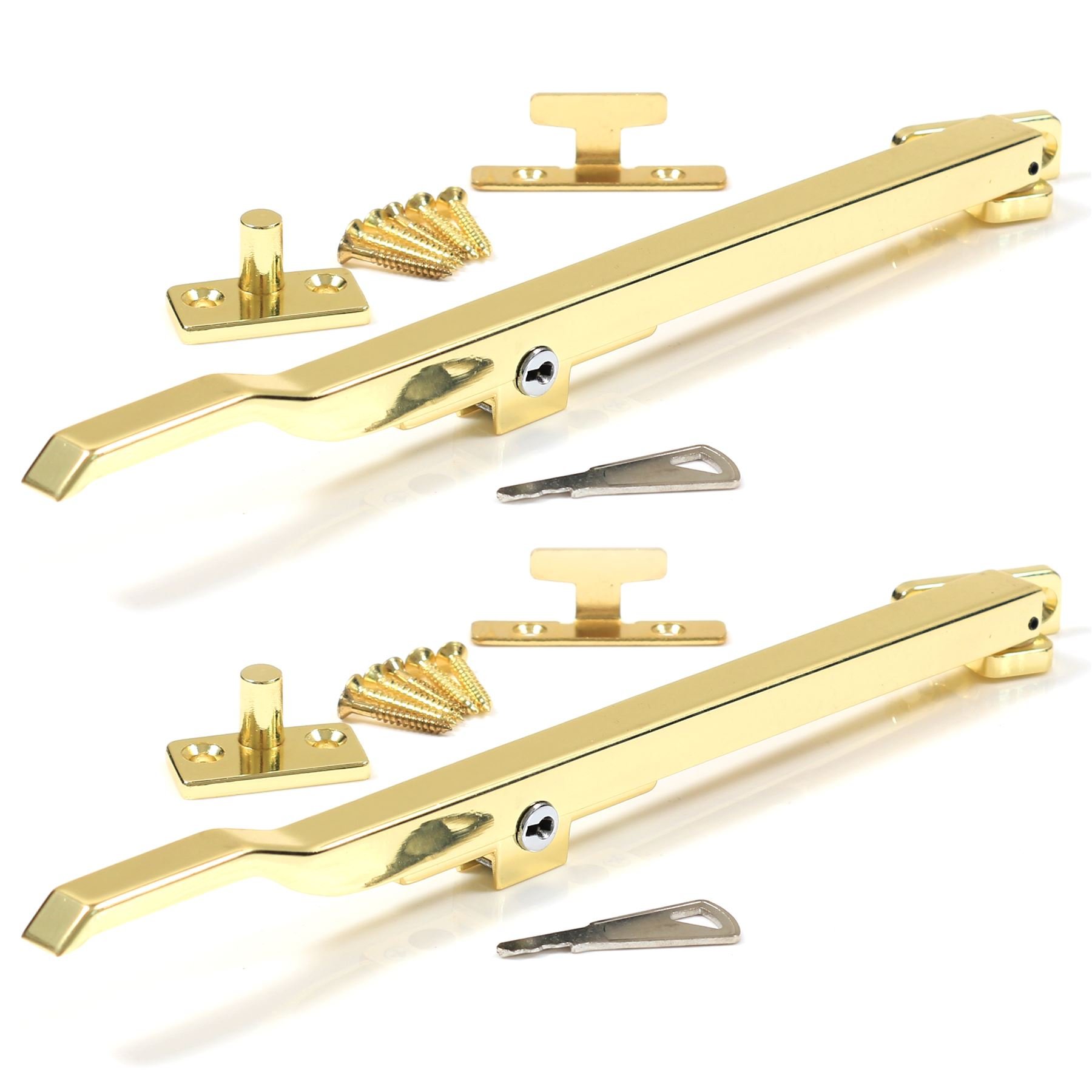 2X Brass Casement Locking Stay Arms - 10" Window Handles