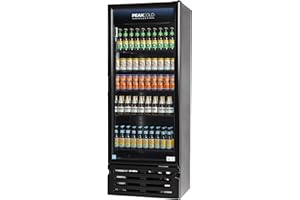 PEAKCOLD+ 1-Door Upright Display Refrigerator - 19.2 Cubic Ft Energy Efficient Black Merchandiser Refrigerator With Glass Door, Black Interior & White LED Lighting - Commercial Display Cooler