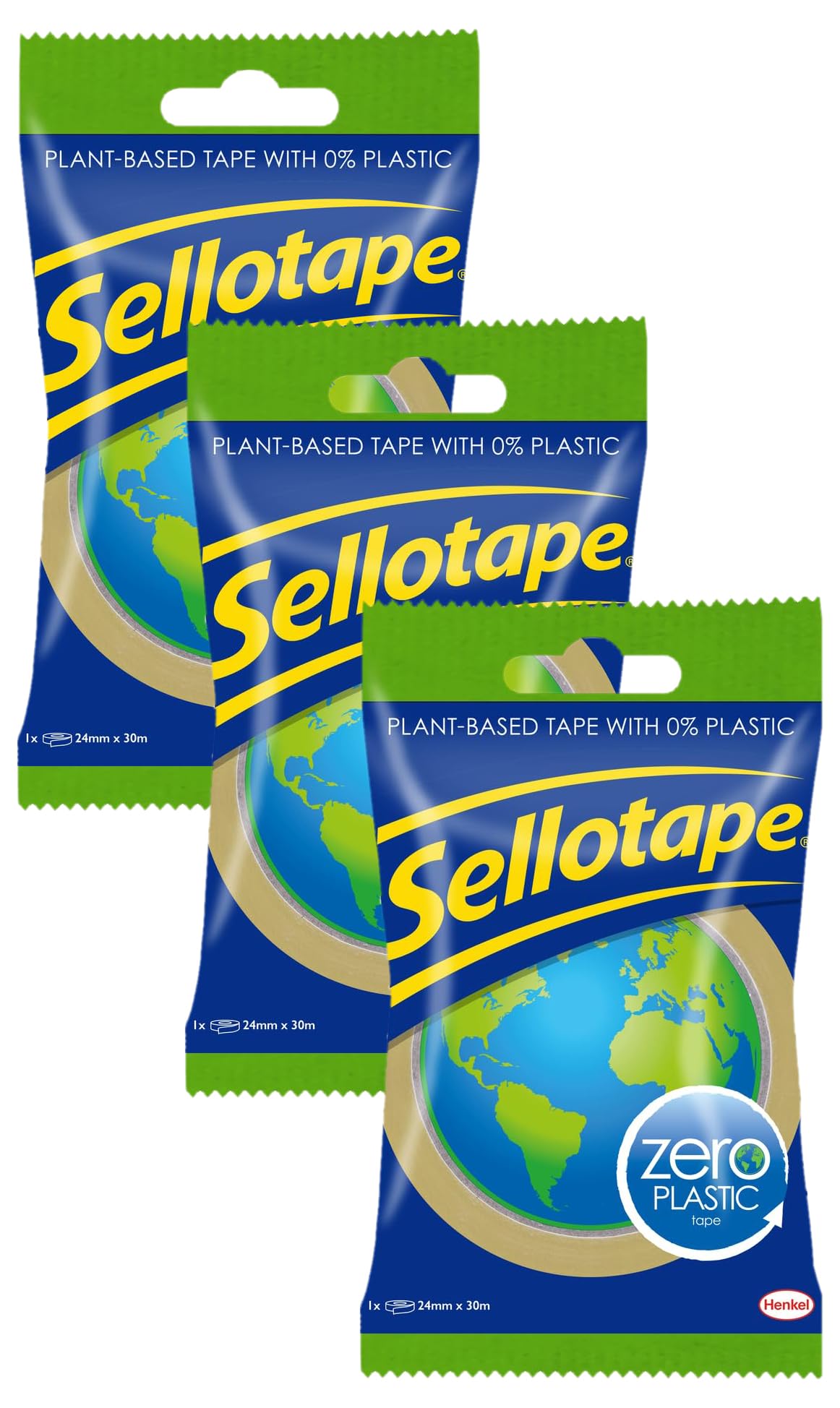 Sellotape Zero Plastic Tape - Multi-Purpose Clear Packaging Tape, 24mm x 30m (Pack of 3)