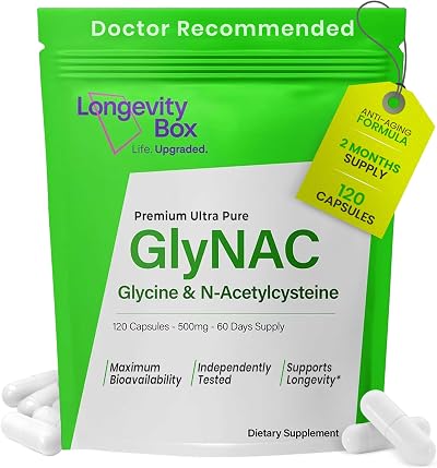 Longevity Box GlyNAC 1000mg - 120 Vegan Capsules for Healthy Aging