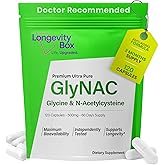 Longevity Box Ultra Pure GlyNAC Supplement 1000mg (500mg Glycine + 500mg N-Acetyl Cysteine) - Glutathione Precursor for Healthy Aging, Energy & Cellular Protection - 120 Vegan Capsules