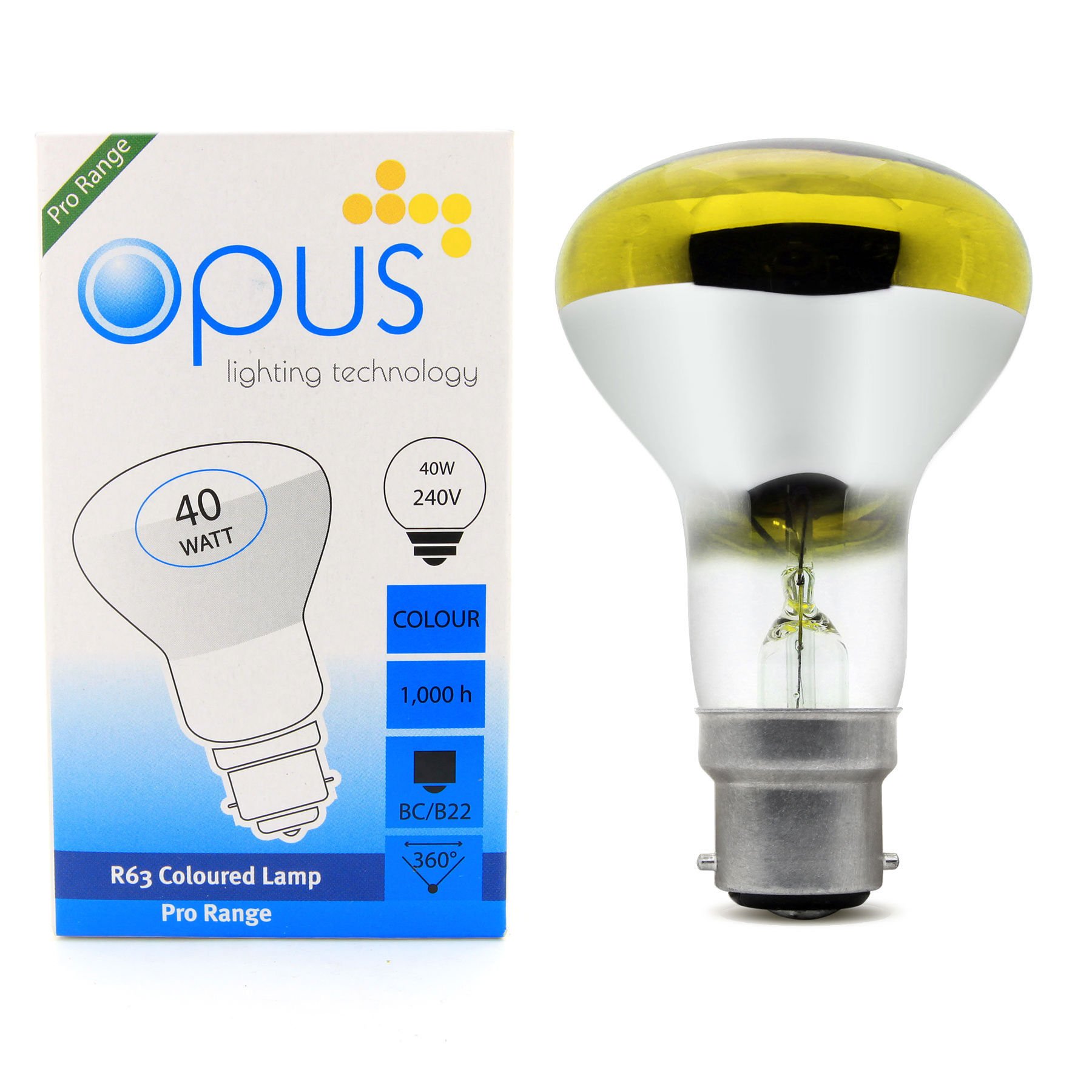 5 x Opus 40W R63 Bc B22 Bayonet Cap Yellow Coloured Disco Spot Light Dimmable Reflector Bulbs Pack