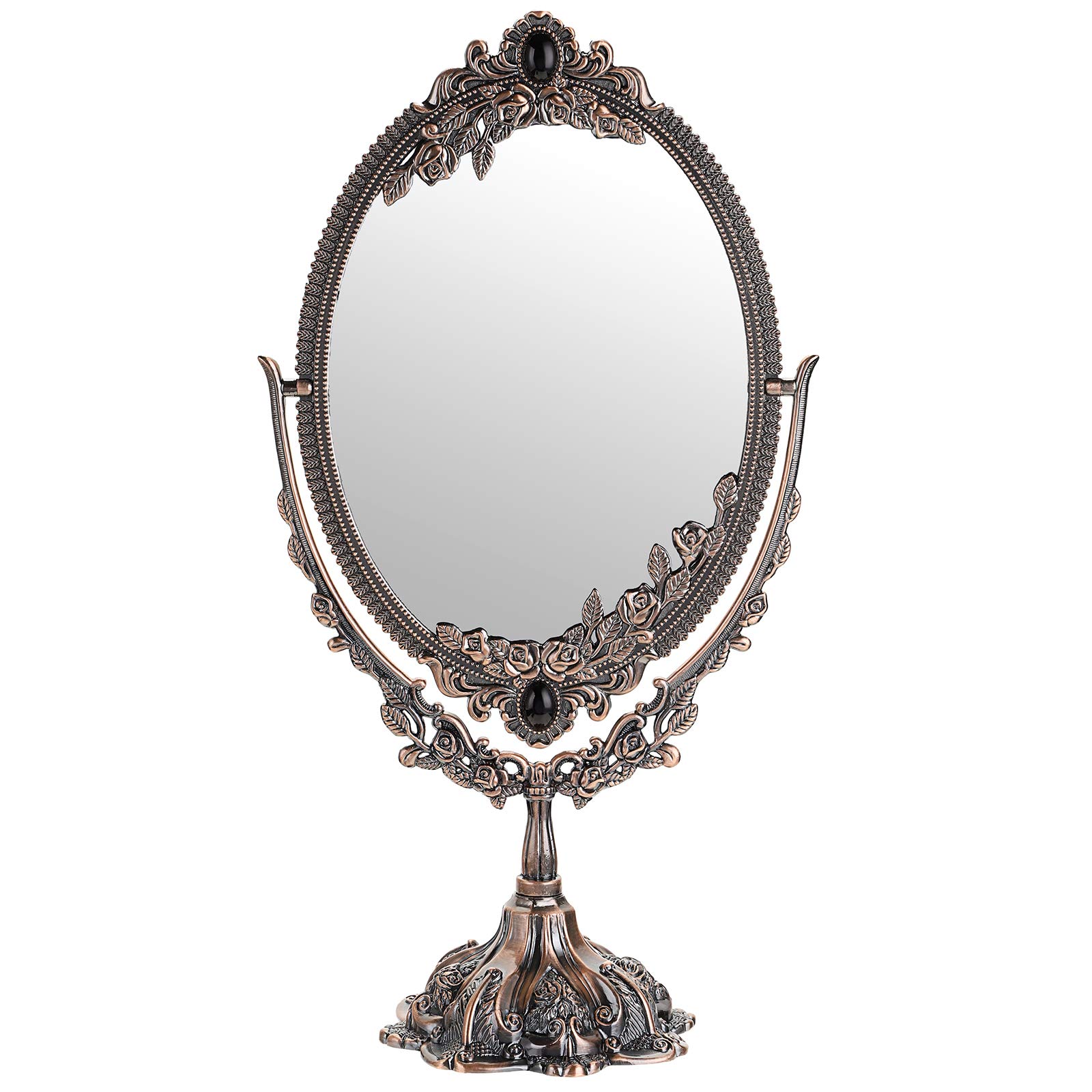 SUMTree Vintage Oval Double Sided Rotatable Dressing Mirror - Desktop & Tabletop (Large, Red Bronze)
