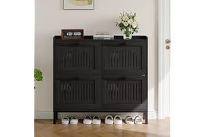 Garvee Shoe Storage Cabinet, 4 Flip Drawer Hidden Shoe Organizer for Entryway, Modern Farmhouse Narrow Shoe Cabinet with Adju