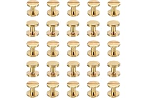 PATIKIL 25 Sets Chicago Screws, M4x4mm Chicago Screw Slotted Binding Post Screw Bolts Rivets Brass Fasteners Connectors for Leather Belt Scrapbook Photo Albums