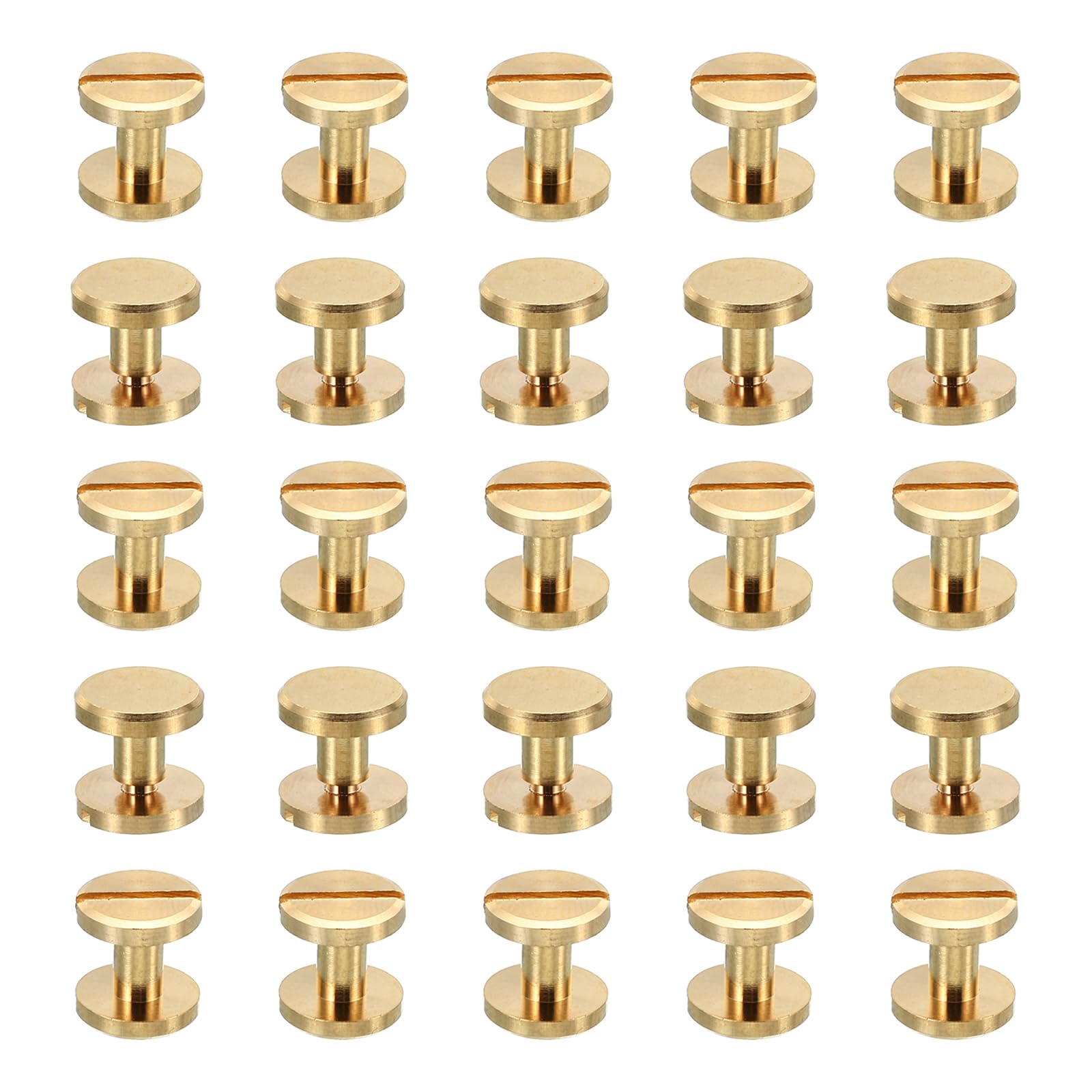 PATIKIL 25 Sets Chicago Screws, M4x4mm Chicago Screw Slotted Binding Post Screw Bolts Rivets Brass Fasteners Connectors for Leather Belt Scrapbook Photo Albums
