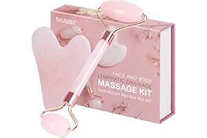 Bruizex Lymphatic Drainage Face Massager Set: Rose Quartz Face Roller & Gua Sha Facial Tool for Lymphatic Massage, Muscle Tension Relief, Skin Care, For Lymphatic Massage Oil, Serum & Face Cream