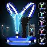 Fitense LED Reflective Running Vest with Phone Holder, Rechargeable 5 Colors Light Up Running Lights for Runners High Visibility Night Safety Gear, Adjustable for Men Women
