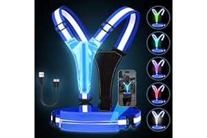 Fitense LED Reflective Running Vest with Phone Holder, Rechargeable 5 Colors Light Up Running Lights for Runners High Visibility Night Safety Gear, Adjustable for Men Women