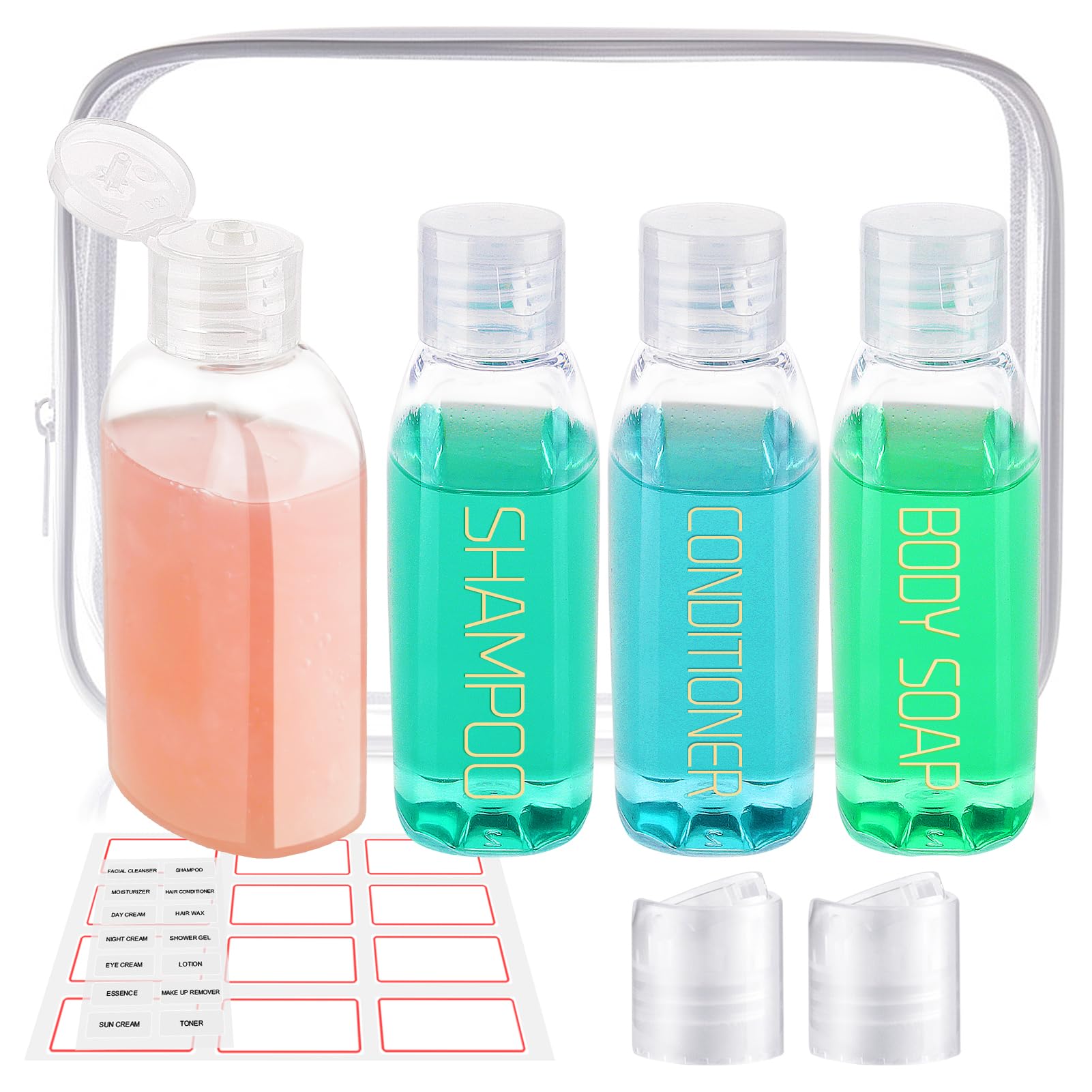 Decorniqu Travel Bottles for Toiletries 4pcs 100ml Shampoo and Conditioner Bottles TSA Approved Travel Size Containers Leak Proof Empty Plastic Squeeze Bottles with Flip Cap