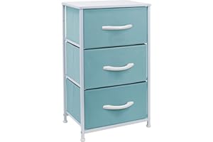 Sorbus Nightstand with 3 Drawers - Bedside Furniture & Accent End Table Chest for Home, Bedroom Accessories, Office, College Dorm, Steel Frame, Wood Top, Pastel Fabric Bins (Aqua)
