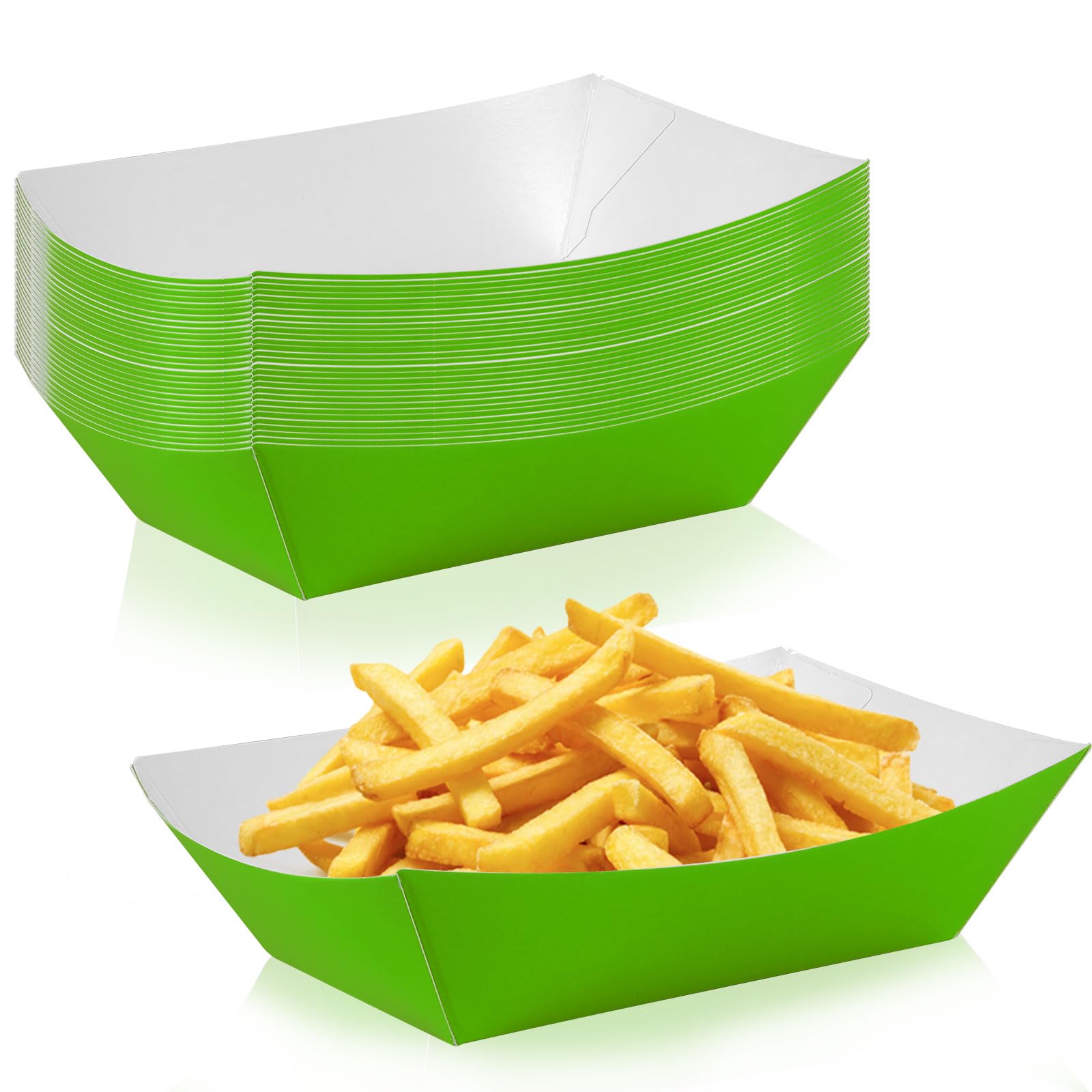 Photo 1 of 24 Pcs Green Paper Food Tray Sturdy Disposable Food Boats Nacho Plates Disposable Serving Snack Trays for Catering, Party Birthday Supplies, and Food Service (Green)