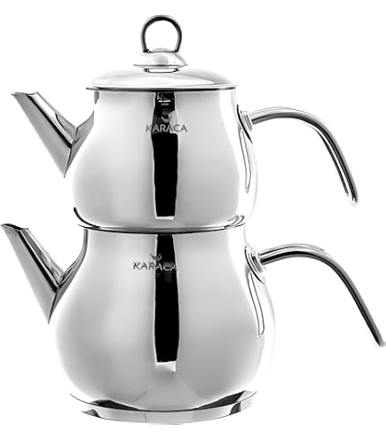 Karaca Urban Midi Teiera Turca In Acciaio Inox - Set 3 Pezzi, 3,3 Litri, Compatibile Con Induzione | Perfetta Per Tè Aromatico