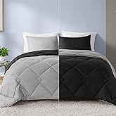 Comfort Spaces Vixie Reversible Comforter Set - Trendy Casual Geometric Quilted Cover, All Season Down Alternative Cozy Bedding, Matching Sham, Black/Gray, Full/Queen 3 piece