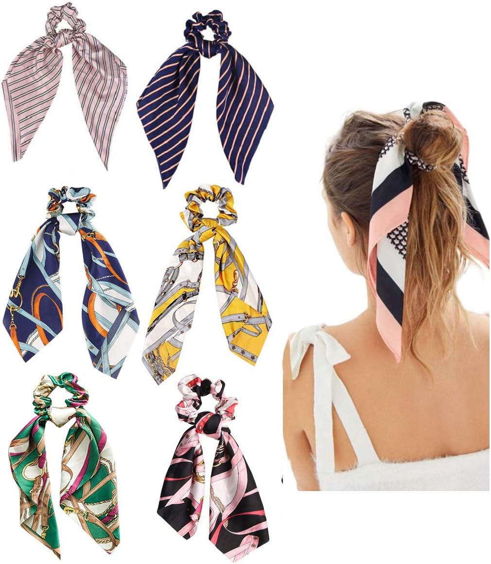 DRESHOW6 Pack Hair Scrunchies Satin Silk Elastic Hair Bands Ponytail Holder Scrunchy Ties Elastic Hair Accessories for Women Girls