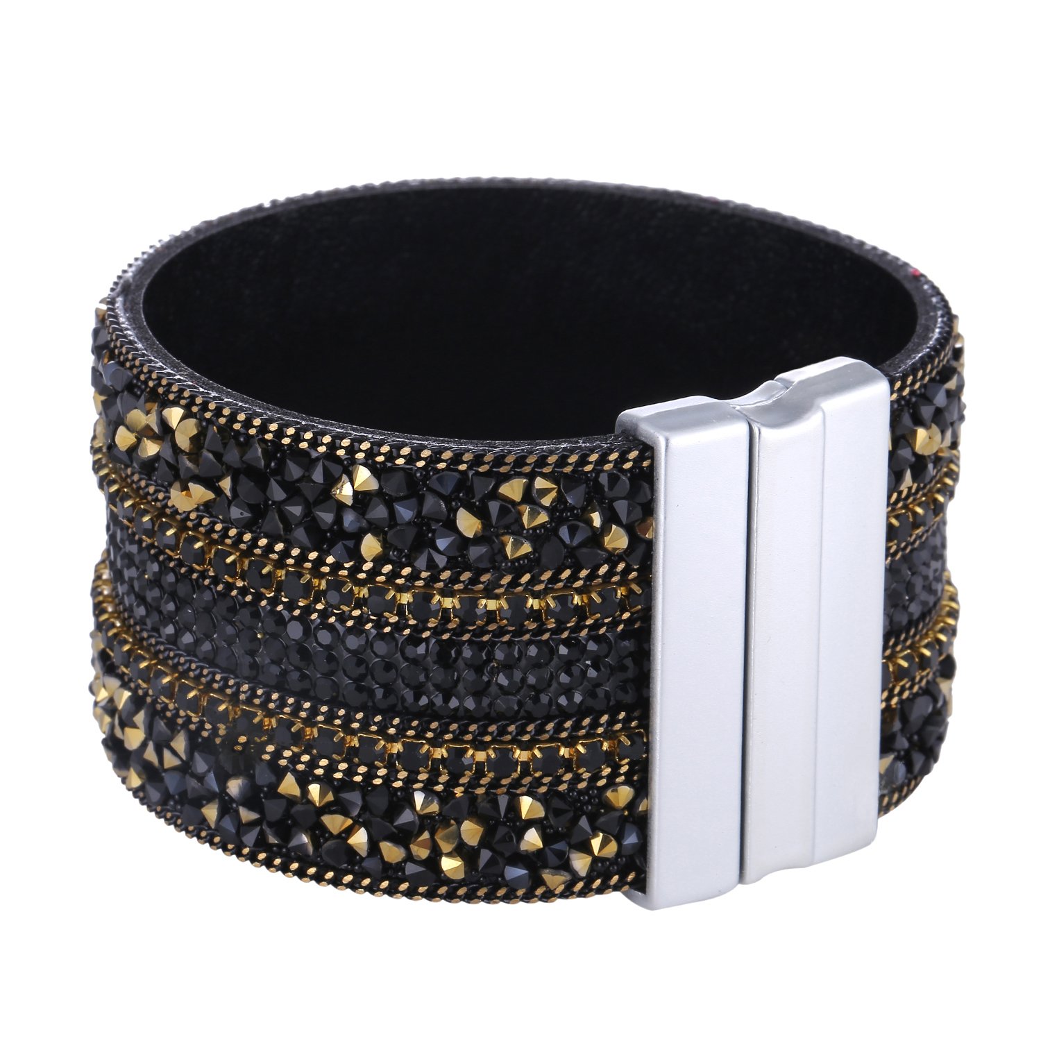 Morella Women’s Glitter Bracelet with Zirconia Stones and Magnetic Clasp – Black Gold