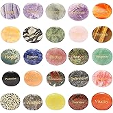Thumb Worry Stones, Engraved Inspirational Stones, Gemstone Worry Stone for Anxiety with Different Words, Polished Palm Healing Gift Stones for Meditation(Mix 6PCS)