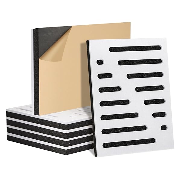 6-PACK SELF-ADHESIVE SOUND PROOF FOAM PANELS FOR WALL, 12 X 16 INCH DUAL LAYER ACOUSTIC PANELS WITH POLYESTER & FOAM FOR RECORDING STUDIO HOME THEATER OFFICE
