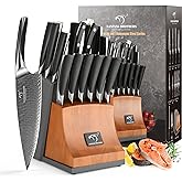 Knife Set, NANFANG BROTHERS 15-Piece Damascus Kitchen Knife Set with Block, ABS Ergonomic Handle for Chef Knife Set, Carving Fork, Disconnect-type Knife Block Set