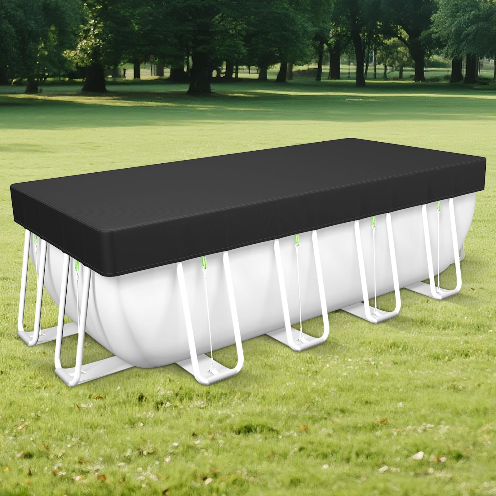 Photo 1 of 8x14Ft Rectangular Pool Cover for Above Ground Pools [ Upgrade 420D ] Swimming Pool Cover for Rectangle/Oval Frame Pools with Ground Nails, Hook and Loop Fastener, Super Windproof, Quick Installation