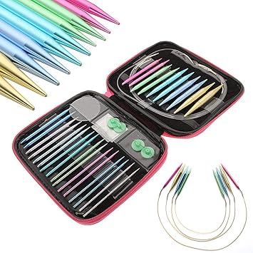 Klinkamz 13 Größen/Set austauschbare Rundstricknadeln aus Aluminium, doppelspitz, 2,75 mm-10 mm