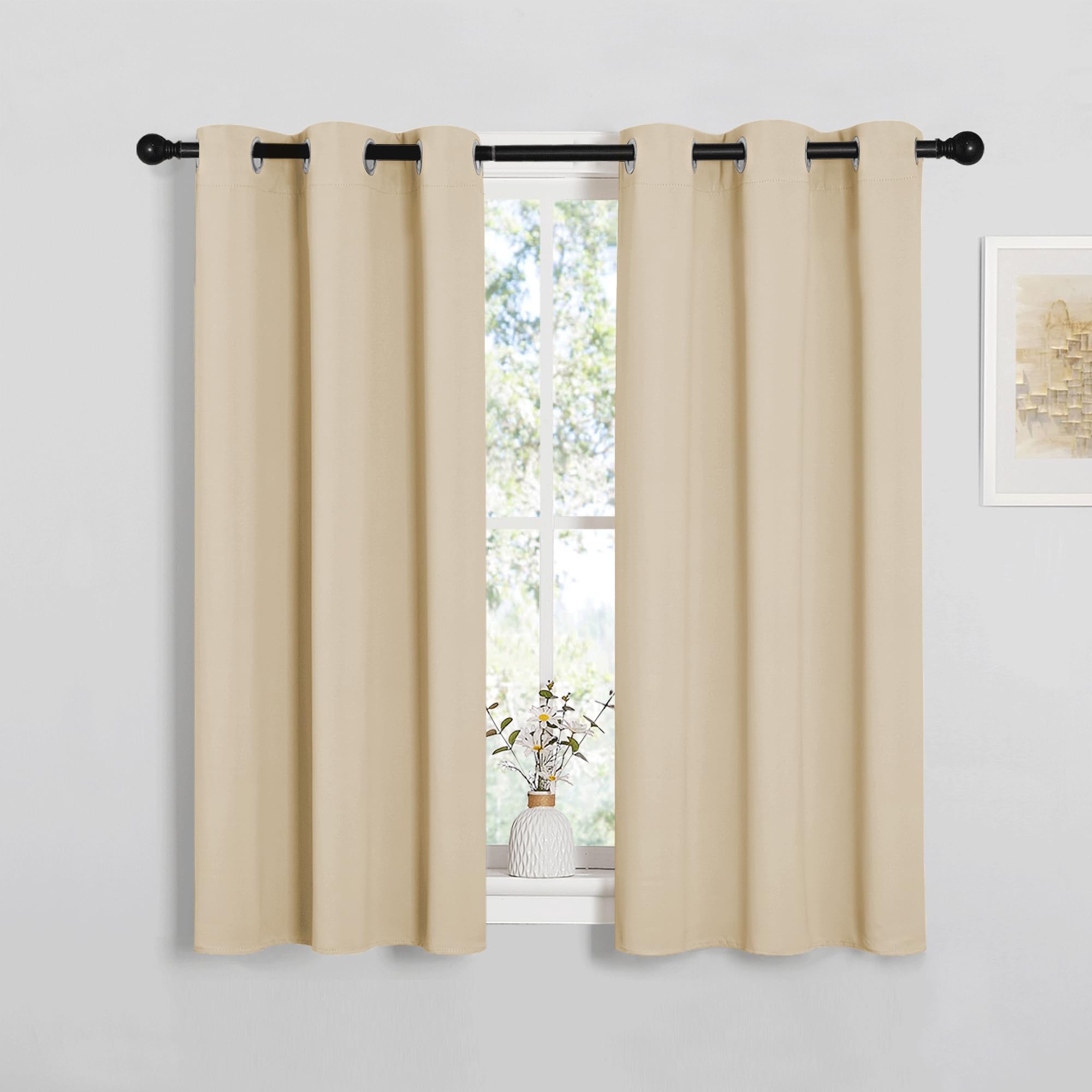 PONY DANCE Short Eyelet Kitchen Curtains Thermal Insulated Noise Reduce Privacy Curtains for Bedroom Home Decor, W 34" x L 45", 2 Panels, Biscotti Beige — image 1