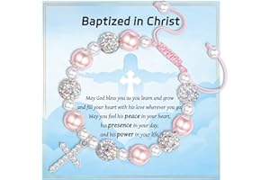 YELUWA Baptism Gifts for Daughters Christian Confirmation Gifts for Daughters Pink & White Pearl and Rhinestone Balls Cross B