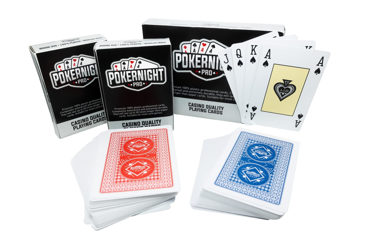 Poker Night Pro 2 x Decks of Bridge Playing Cards | UK Brand | Plastic 100% Waterproof Multipack | Premium Deck of Cards | Canasta Set (3 Jokers)