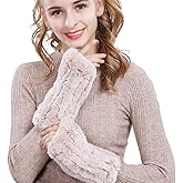 Valpeak Womens Rabbit Fur Winter Mittens Knitted Fingerless Gloves
