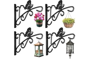 AMAGABELI GARDEN & HOME 4 Pack Hanging Plant Brackets Outdoor 11 inch Metal Fence Wall Plant Hanger Hooks for Hanging Flower Baskets Bird Feeders Lanterns Wind Chimes Rust-Resistant Black