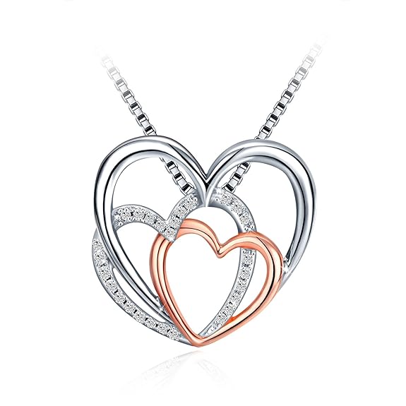 title=Collana, Argento 925, J.Rosée “Tre Cuori Sovrapposti” con 5A Zirconi per Donna