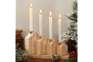 FYSUIMU 4Pcs Wood Christmas Advent Candle Holder House Xmas Nativity Scene Wooden Advent Candlestick Holders for Farmhouse Holiday Home Decor Table Centerpiece
