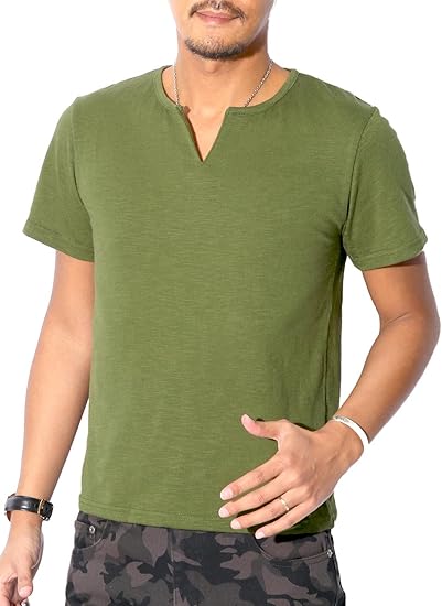 Amazon Lux Style ラグスタイル Tシャツ メンズ キーネック 半袖 スラブ 無地 トップス 黒 Tシャツ カットソー 通販
