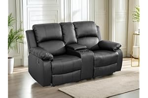 Caberryne Leather Loveseat Recliner Sofa，Leather Recliner Sofa Set for Living Room Furniture Sets，Black Double Recliner Loveseat for Living Room/Office/Theater Seating/Rv