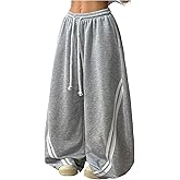 BEAUDRM Women's Y2k Wide Leg Baggy Sweatpants Striped Drawstring Waist Athletic Workout Stacked Track Pants