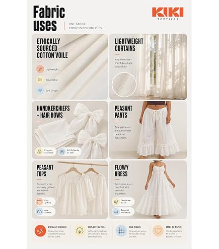 Ethically Sourced Cotton Voile Fabric - Lightweight & Breathable - 100% Cotton - Non-Stretch - Eco-Friendly