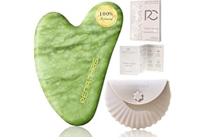 Rena Chris Gua Sha Facial Tools, Xiuyan Jade Stone Guasha Tool for Face Massage, Manual Facial Massager Tool for Jawline Sculpting and Puffiness Reduction with Silicone Case (Green)