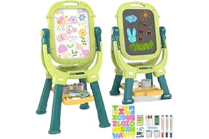 Ylovetoys Easel for Kids, Toddler Art Easel Adjustable Standing, Magnetic Double Sided Easel with Painting Accessories Gift for Boys and Girls (Green)