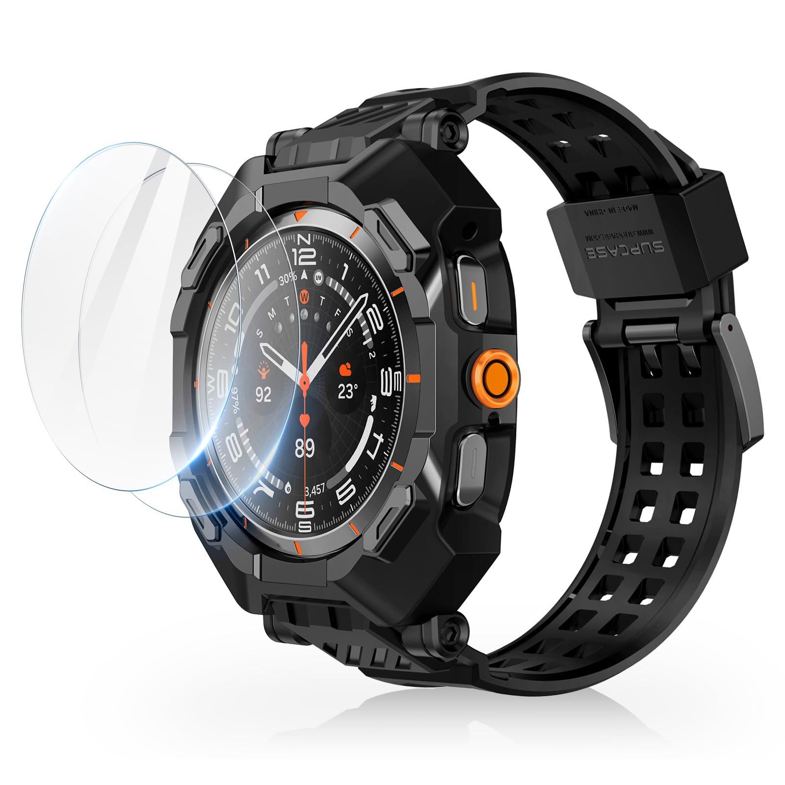 SUPCASE for Samsung Galaxy Watch Ultra 47mm Case with Band (Unicorn Beetle Pro), [2 Pack Screen Protector] Rugged Protective Cover with Adjustable Strap Band for Galaxy Watch Ultra, Black