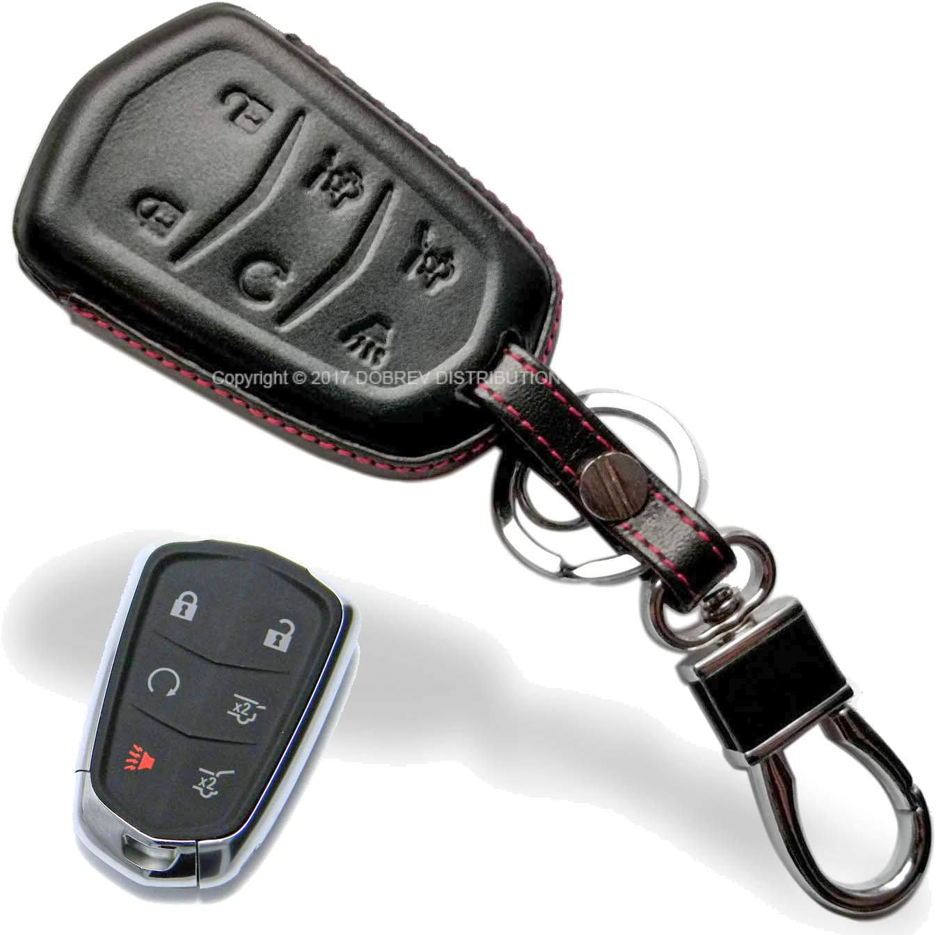 Massimiliano Incas Dobrev 6 Buttons Genuine Leather Case Protector Key Fob Cover Smart Car Remote Holder Fit for 2015 2016 2017 Cadillac Escalade ESV FCC ID: HYQ2AB (Black Leather)
