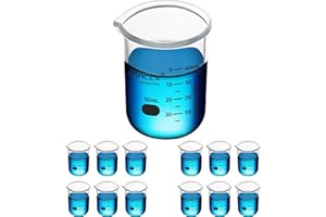 Maccx 1.7oz(50ml) Sturdy Glass Beaker, 3.3 Borosilicate Griffin Low Form with Printed Graduation, Pack of 12, BKL050-012