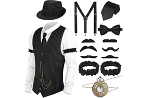 ZITURI 1920s Mens Costume - Roaring 20s Costumes for Men - Gangster Vest Hat Pocket Watch Suspenders