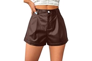Avanova Women Faux Leather High Waisted Shorts Pleated Casual Summer Shorts