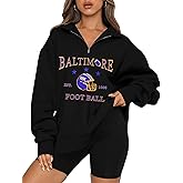 KIDDAD Football Sweatshirt for Women Game Day Graphic 1/4 Zip Shirts Football Team Fans Long Sleeve Pullover Tops