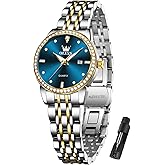 OLEVS Gold Watch for Women Waterproof Small Dial Ladies Watches Stainless Steel Analog Womens Wrists Watches Fashion Luxury Dress Diamond Watches for Women (Gold/Blue/Slive) Dial Gift for Women