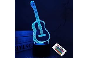 FULLOSUN 3D Night Light Guitar Gifts for Music Lover, 3D Illusion Lamp with Remote Control &16 Colors Changing Amazing Idea Choice for Musical Instrument Shop Home Party Supply Decoration Xmas Valentine's Day