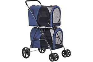 VIAGDO Dog Strollers for Small Medium Dogs, Double Cat Strollers for 2 Cats, 4-in-1 Small Doggy Pet Stroller, 2 Detachable Carriers, 4 Lockable Wheels, Pet Travel Cart, Folding Trolley, Navy Blue